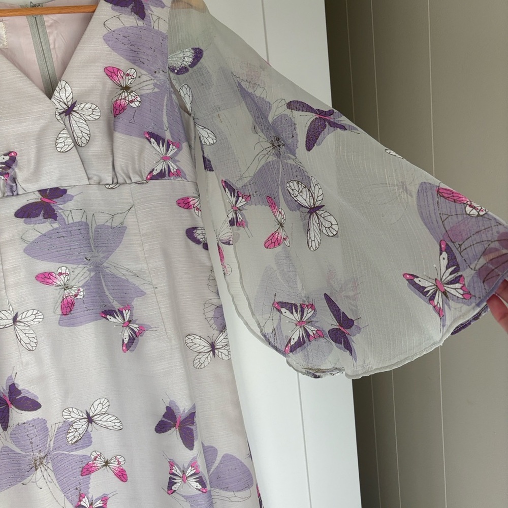 Vintage 1960's Alfred Shaheen! Floral Butterfly Kimono Hostess Dress Sz 10/6 - Picture 5 of 14